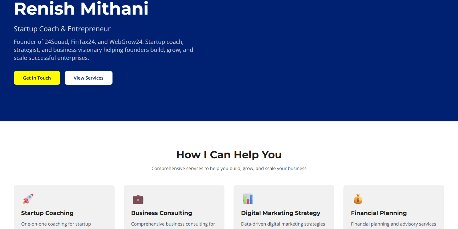 Renish Mithani — founder of WebGrow24 — personal portfolio website