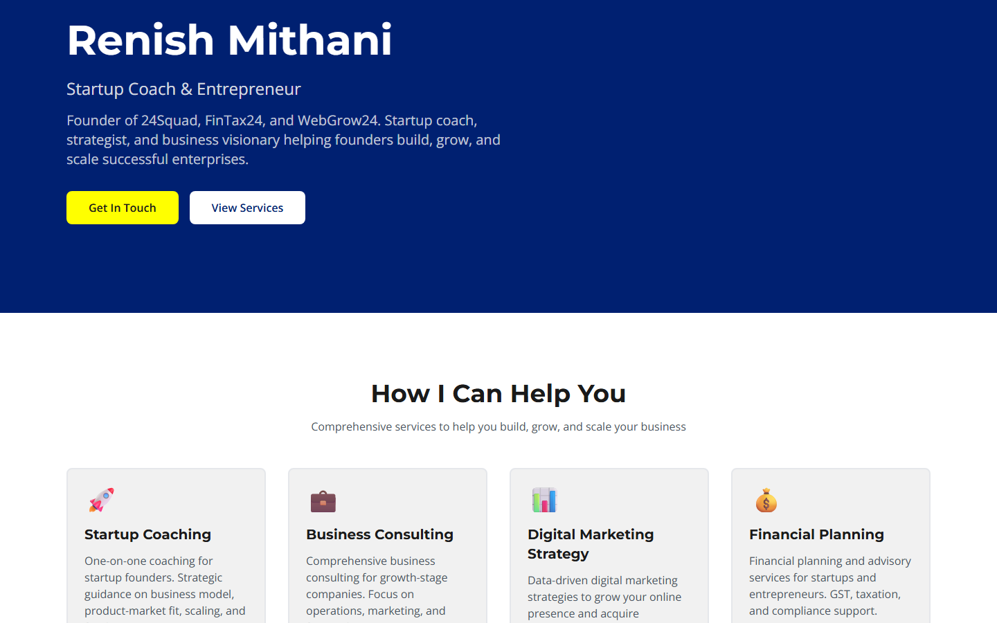 Building a Digital Hub for Renish Mithani: Startup Coach & Entrepreneur